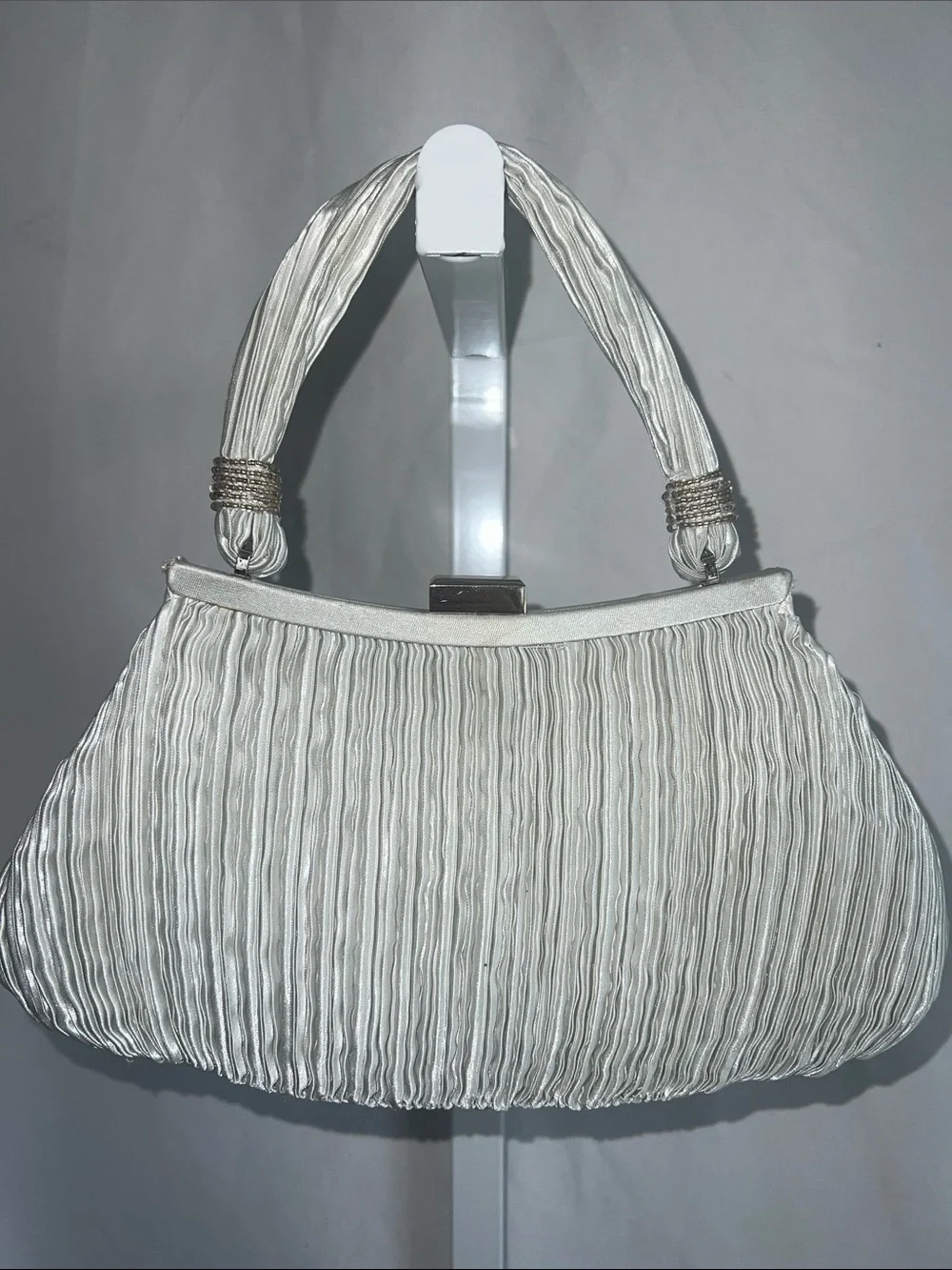 Elegant Ivory Pleated Satin Evening Handbag 1980s LA Regale